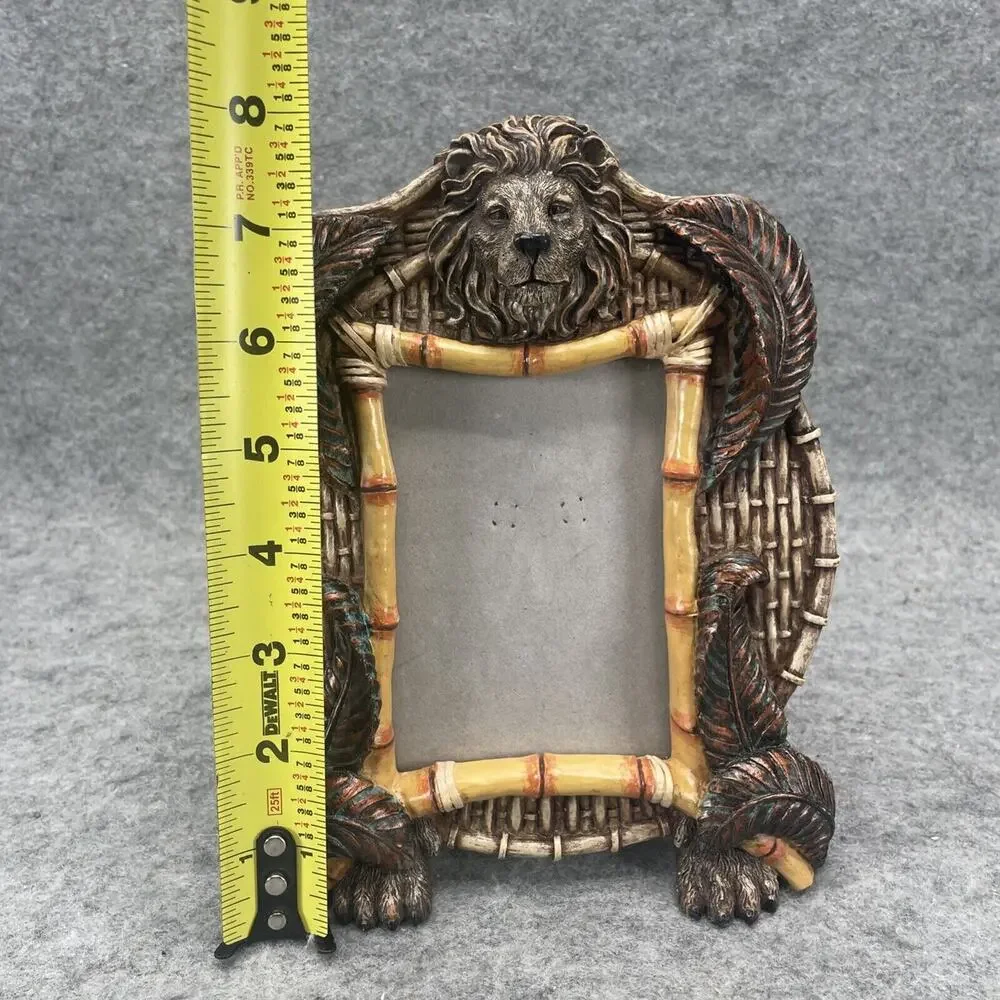 VTG Faux Bamboo Picture Frame Lion Head & Tropical Leaves 3 X 4 Photo‎ Tabletop